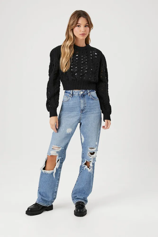 Open Knit Cropped Sweater