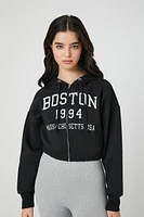 Boston Graphic Zip-Up Cropped Fleece Hoodie