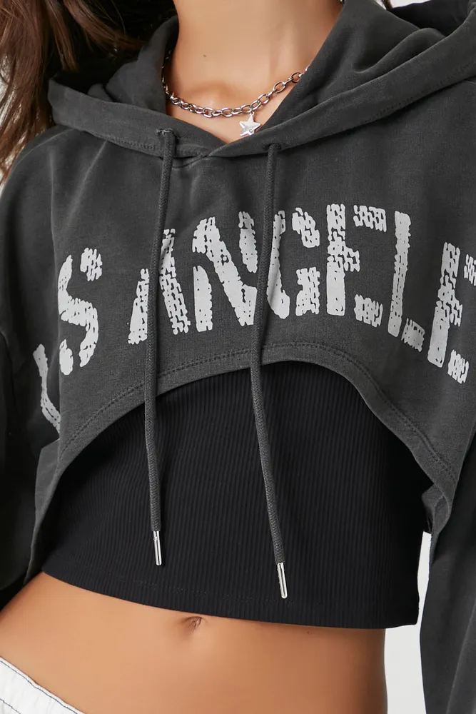 Los Angeles Graphic Cropped Hoodie