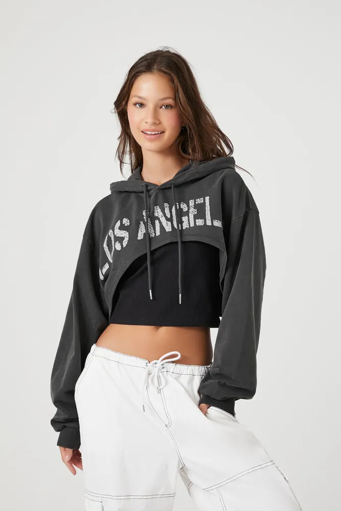 Los Angeles Graphic Cropped Hoodie