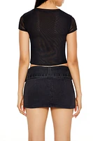 Mesh Rhinestone Cropped T-Shirt