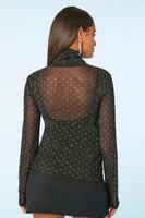 Sheer Rhinestone Turtleneck Top