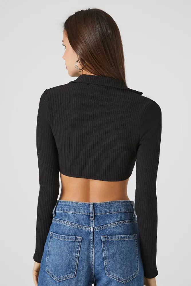 Half Zip Cropped Long Sleeve Top