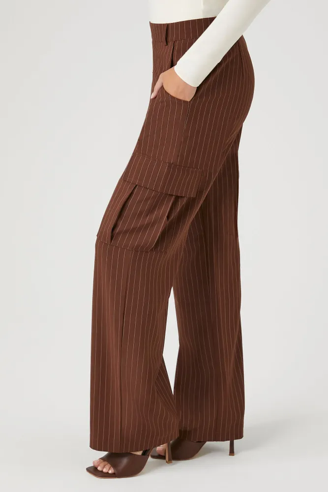 Pinstriped Wide Leg Cargo Pant