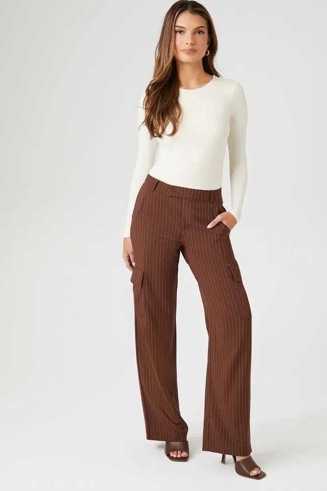 Pinstriped Wide Leg Cargo Pant