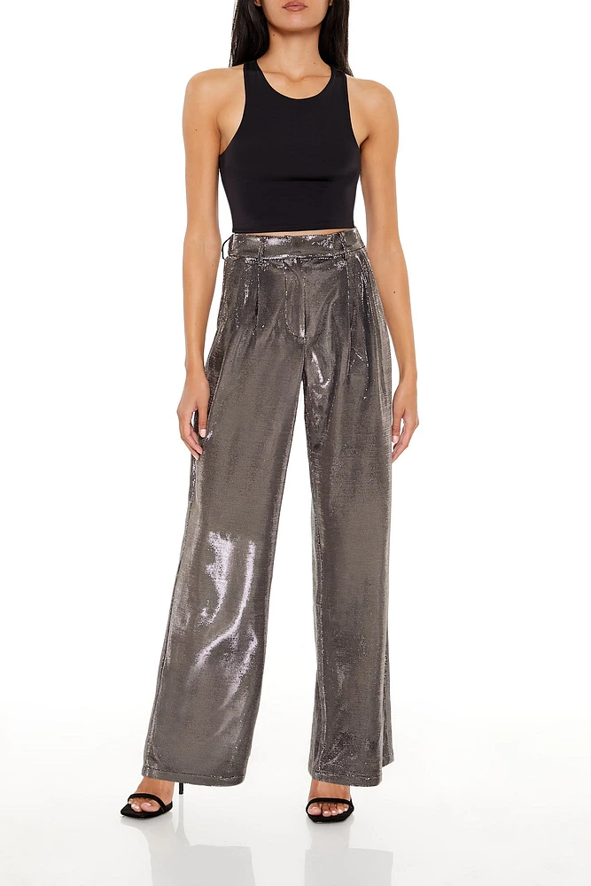 Metallic High Rise Wide Leg Pant