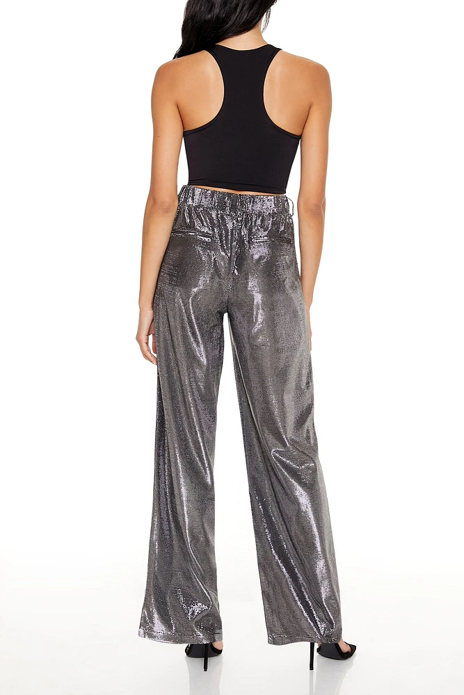 Metallic High Rise Wide Leg Pant