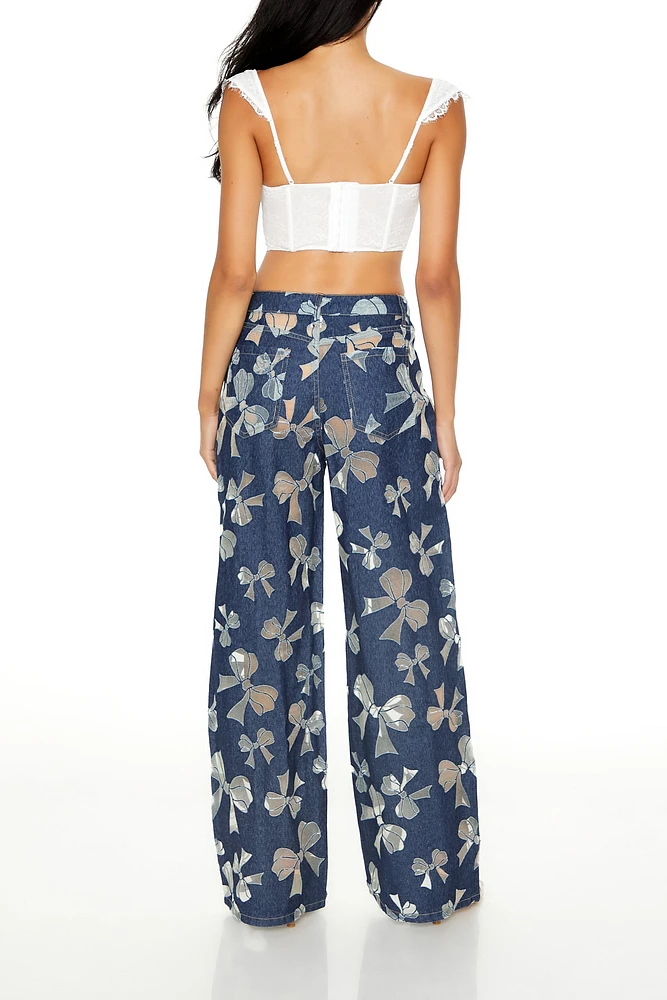 Bow Print High-Rise Jeans