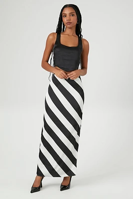 Satin Striped Maxi Skirt