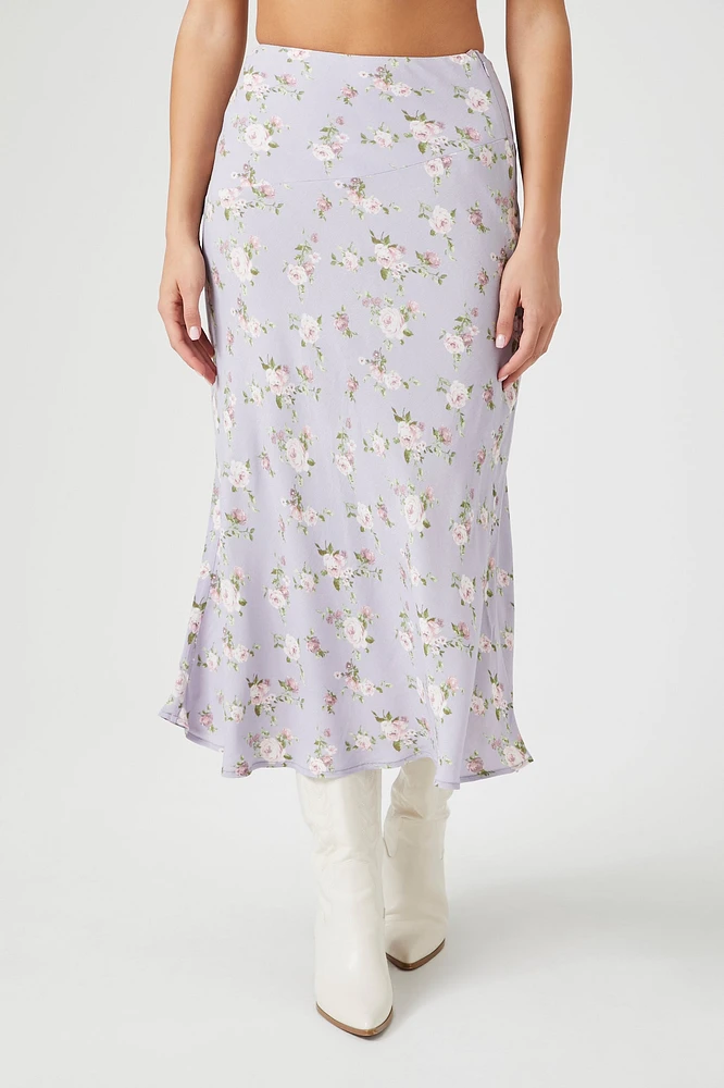 Floral Print Midi Slip Skirt