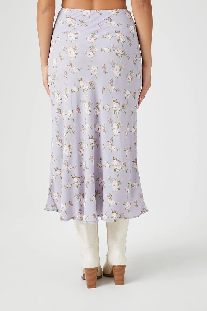 Floral Print Midi Slip Skirt