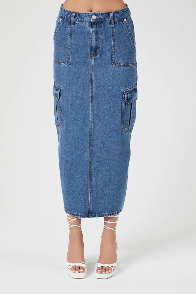 Jupe midi cargo en denim