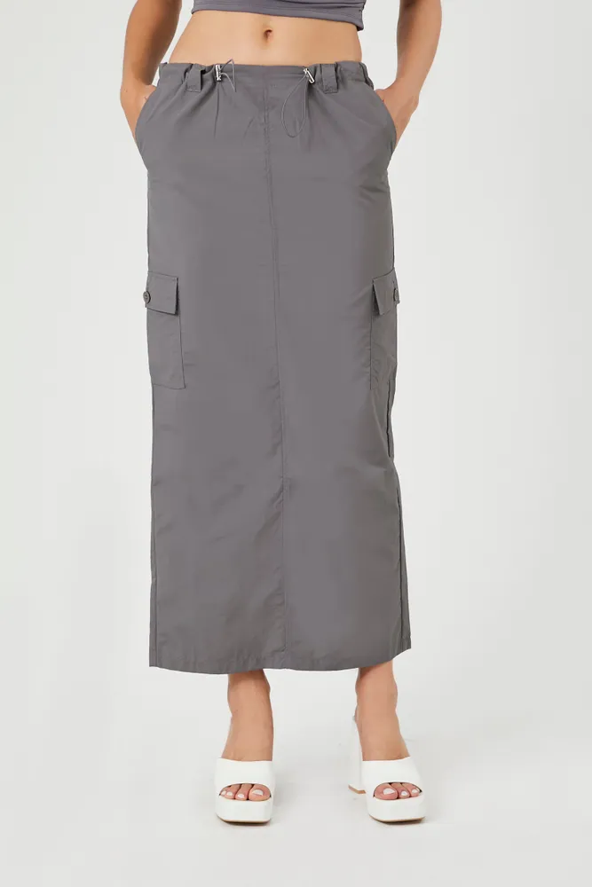 Toggle Drawstring Cargo Midi Skirt