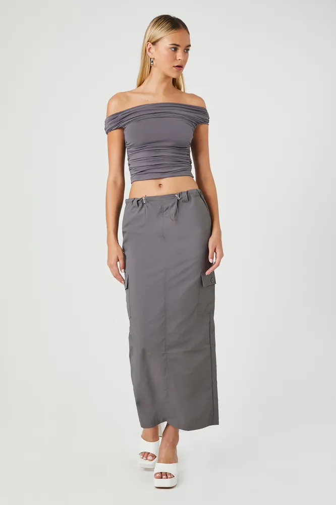 Toggle Drawstring Cargo Midi Skirt