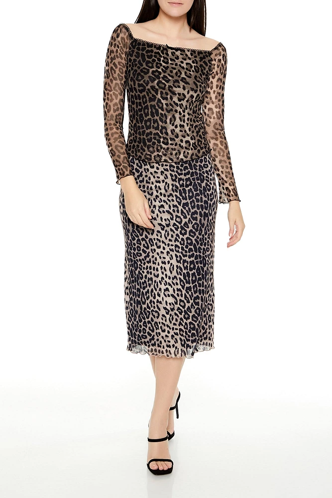 Mesh Leopard Midi Skirt