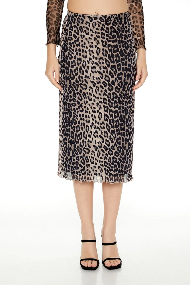 Mesh Leopard Midi Skirt