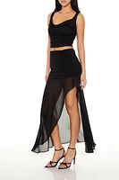 Jupe maxi asymétrique ruchée en filet