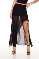 Jupe maxi asymétrique ruchée en filet