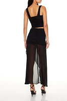 Mesh Ruched Asymmetrical Maxi Skirt