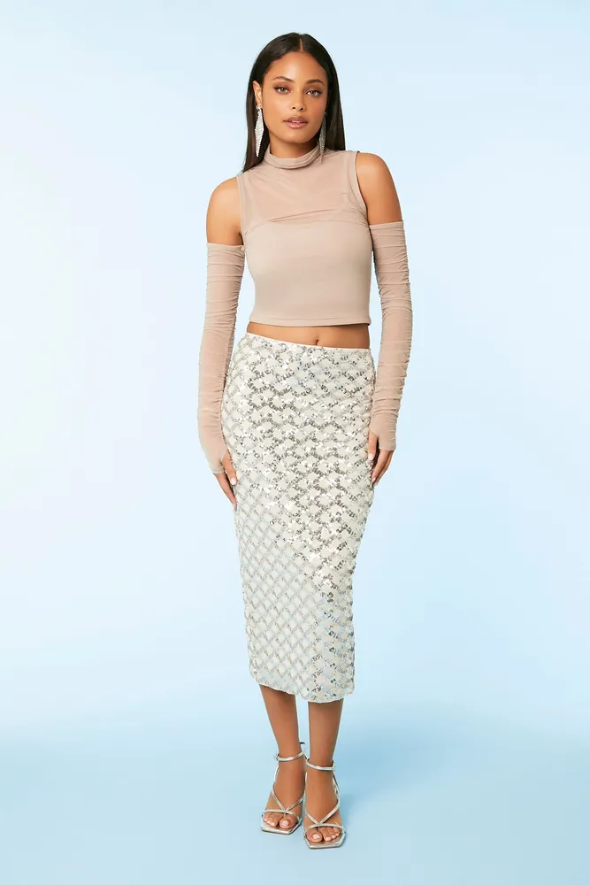 Sequin Lattice Midi Skirt