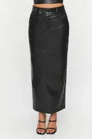 Faux-Leather Slit Midi Skirt