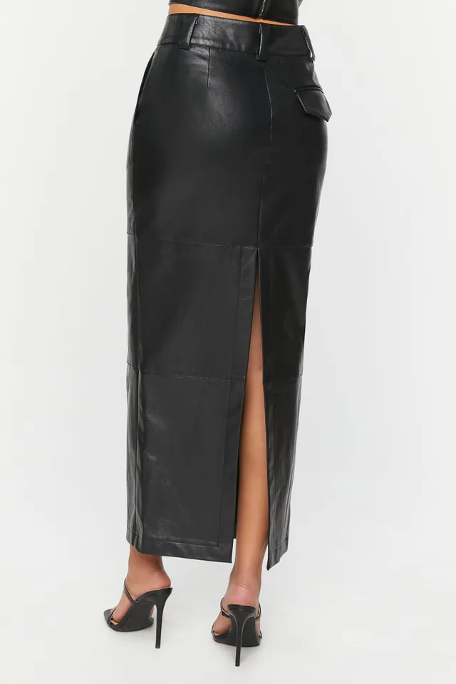 Faux-Leather Midi Skirt (7-16)