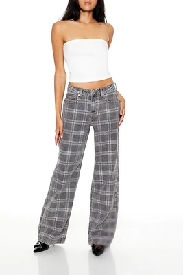 Plaid Mid-Rise Baggy Jeans