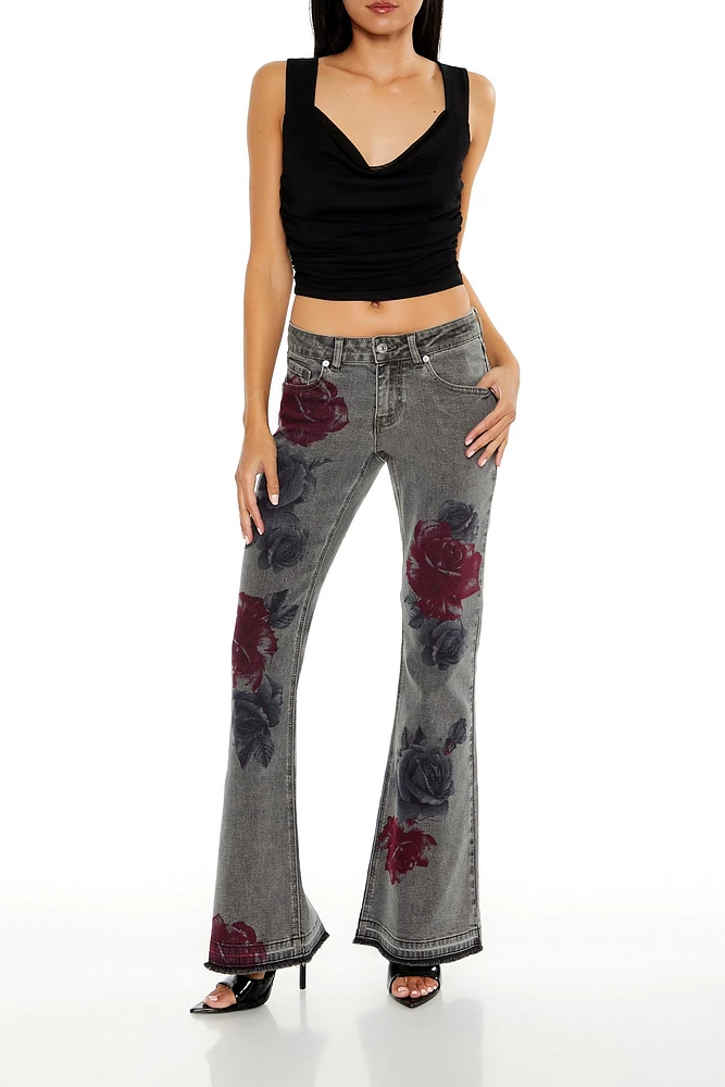 Rose Graphic Low Rise Flare Jean