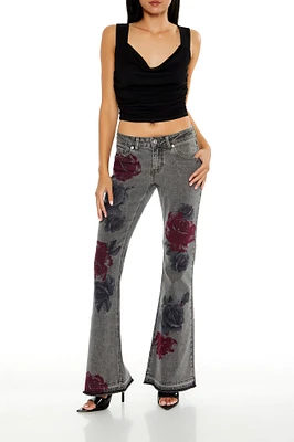 Rose Graphic Low Rise Flare Jean