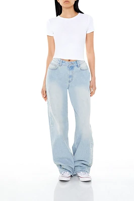 Frayed Bow Mid-Rise Baggy Jean