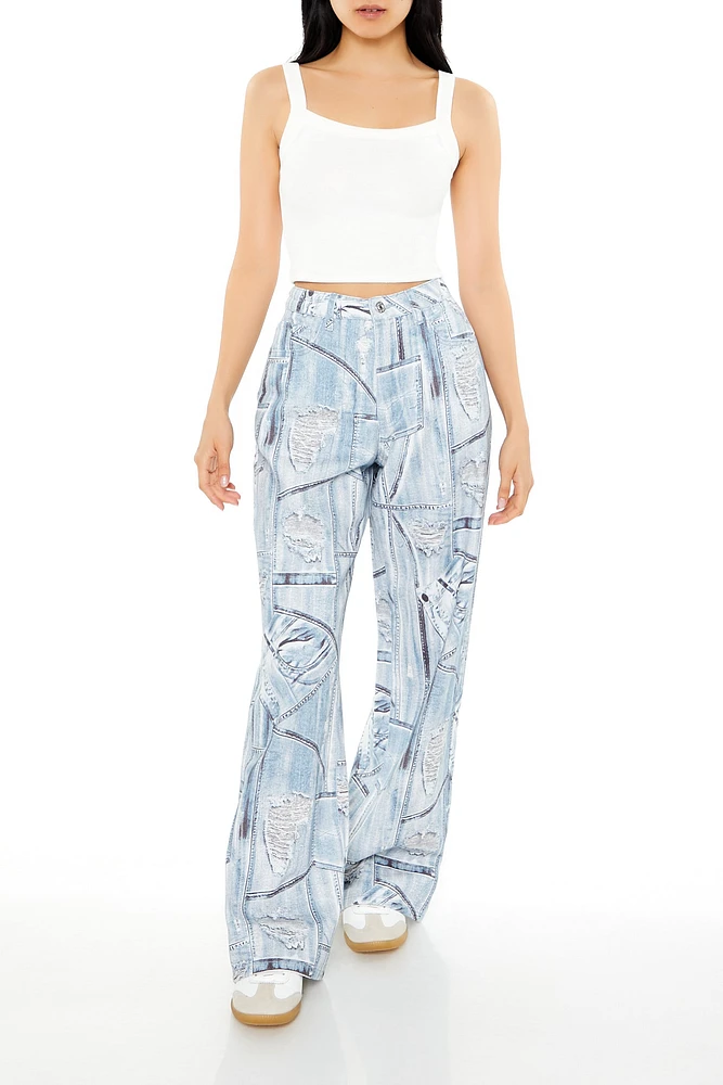 Distressed Denim Print Jean