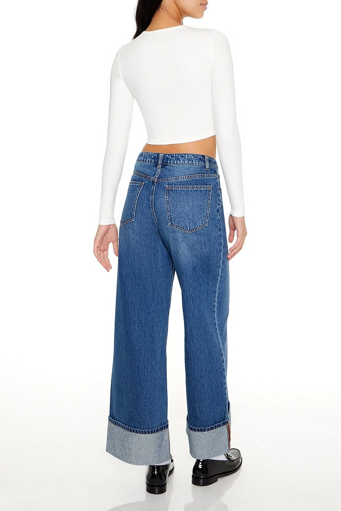 Cuffed High Rise Wide Leg Jean