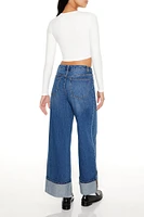 Cuffed High Rise Wide Leg Jean