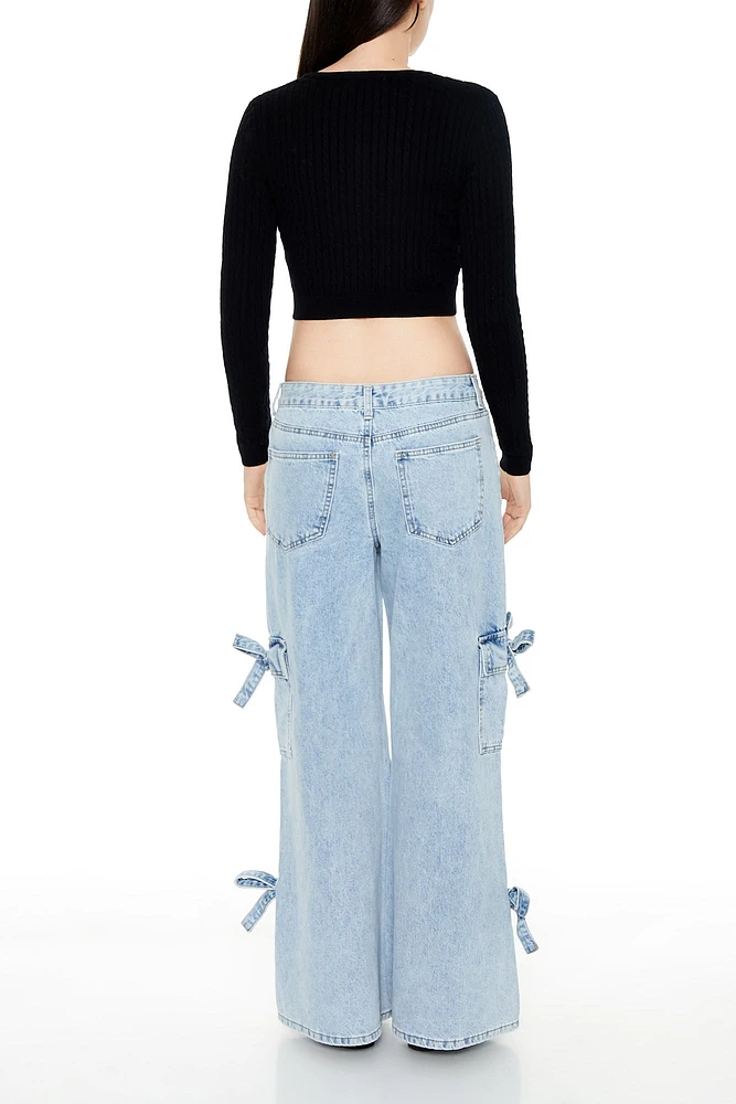 Mid Rise Wide Leg Bow Cargo Jean