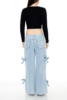 Mid Rise Wide Leg Bow Cargo Jean