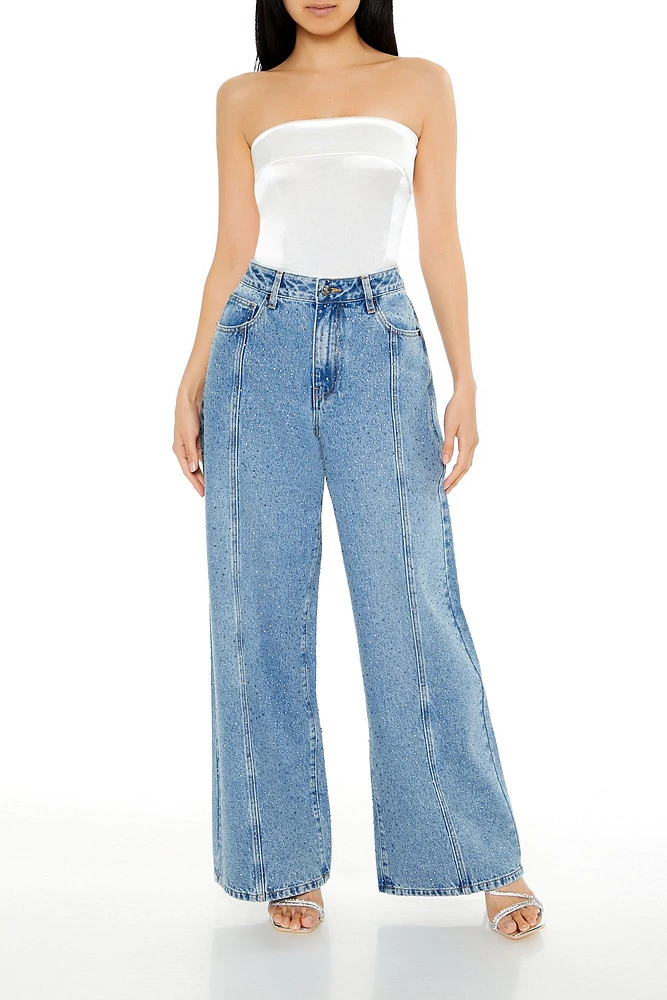 Rhinestone High Rise Wide Leg Jean