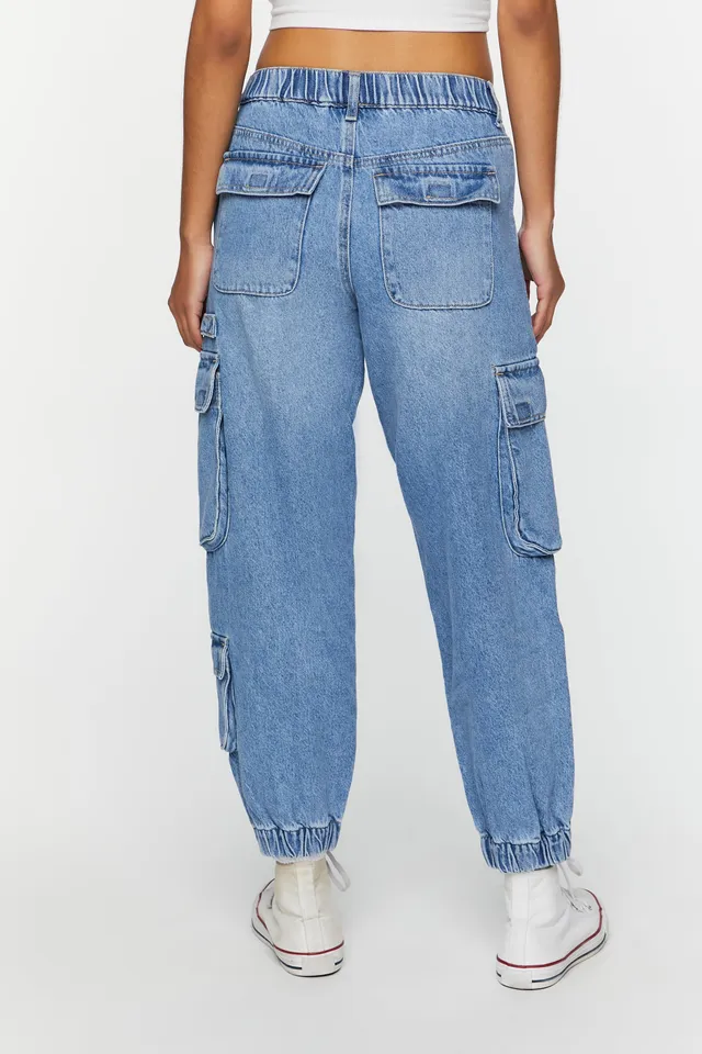 Forever 21 Mid Rise Denim Cargo Jogger