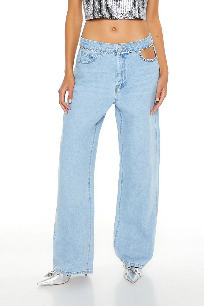 Rhinestone Trim High Rise Jean