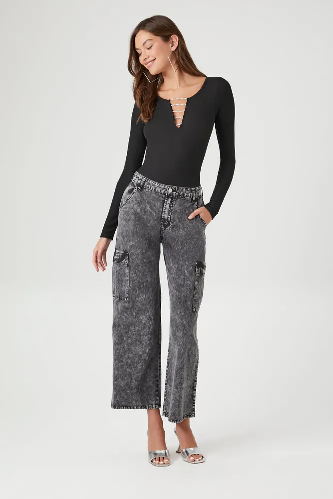 Forever 21 Mineral Wash Wide Leg Cargo Jean