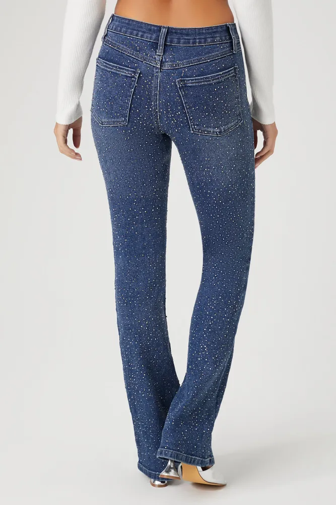 Rhinestone Mid-Rise Bootcut Jeans