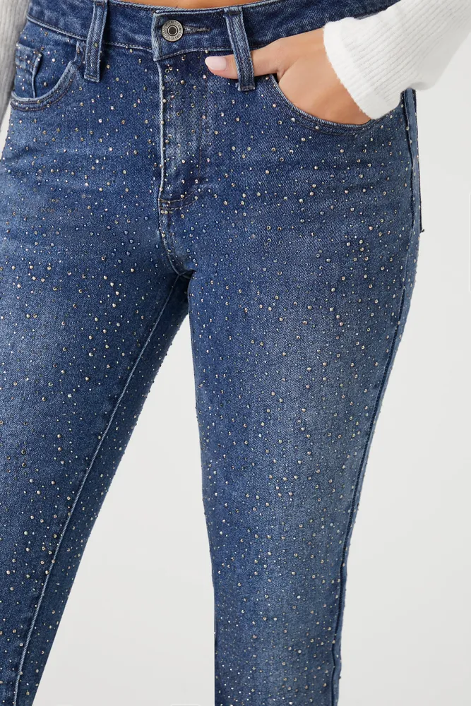 Forever 21 Rhinestone Mid Rise Bootcut Jean
