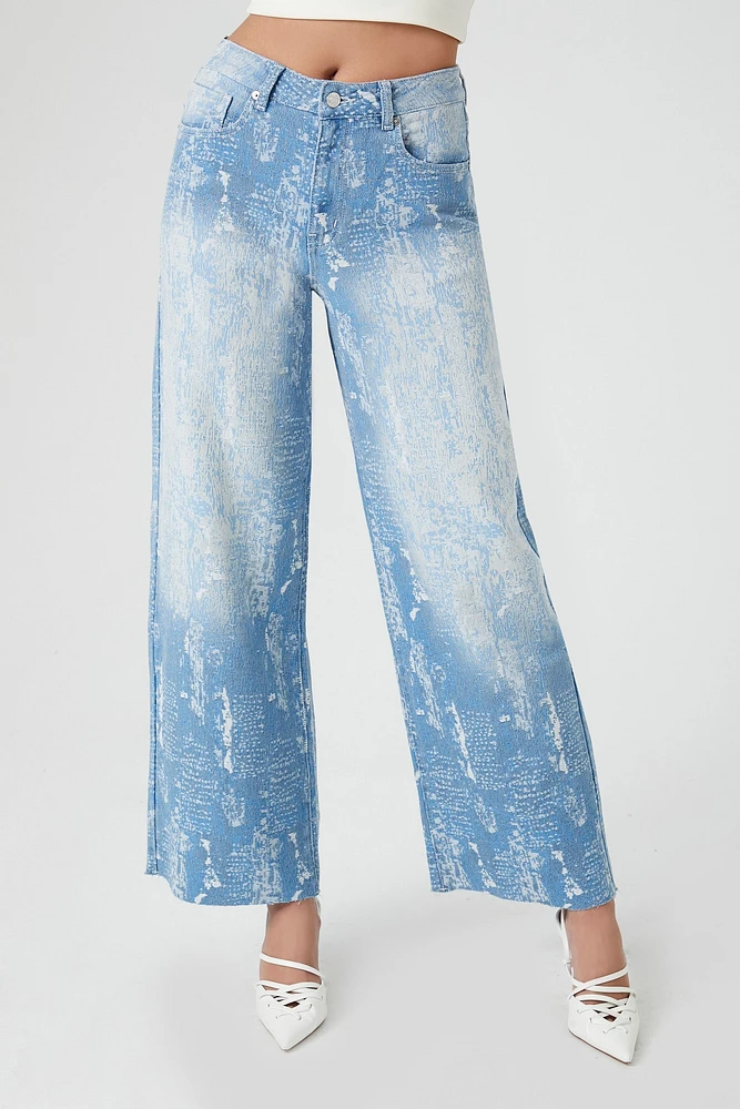 Distressed Denim Stone Wash Wide Leg Jean