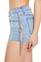 Mineral Wash Rhinestone Fringe Denim Short