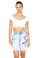 Embroidered Doodle Denim Short