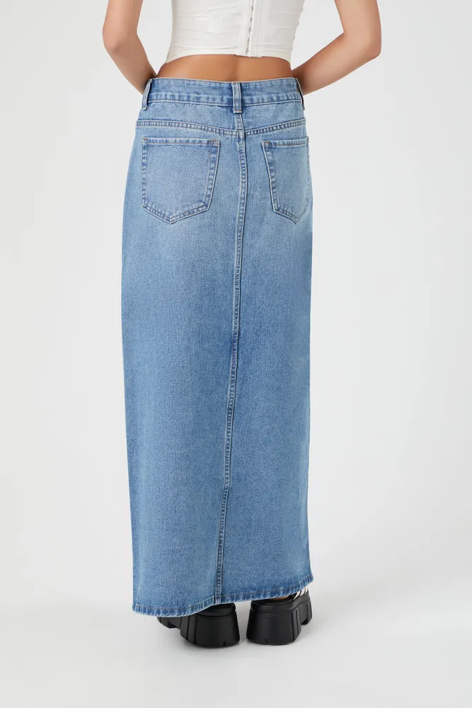 Split Denim Maxi Skirt