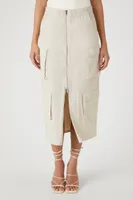 Front Zip Cargo Midi Skirt