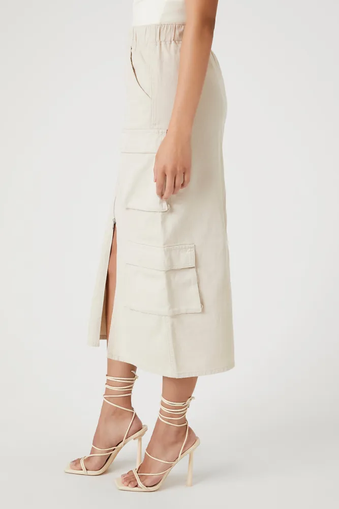 Front Zip Cargo Midi Skirt