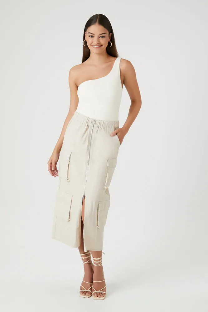 Front Zip Cargo Midi Skirt