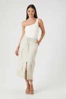 Front Zip Cargo Midi Skirt