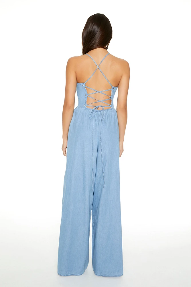 Lace Up Wide Leg Jumpsuit